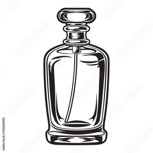 Elegant Perfume Bottle Illustration in Black and White Classic Fragrance Container Detailed Silhouette