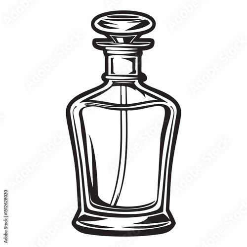 Elegant Perfume Bottle Illustration in Black and White Classic Fragrance Container Detailed Silhouette