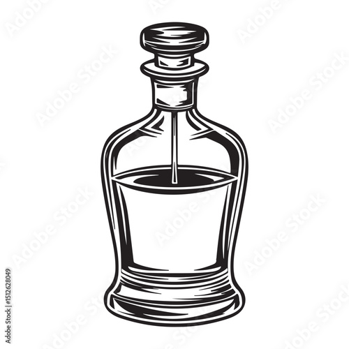 Elegant Perfume Bottle Illustration in Black and White Classic Fragrance Container Detailed Silhouette