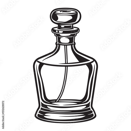 Elegant Perfume Bottle Illustration in Black and White Classic Fragrance Container Detailed Silhouette