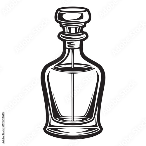 Elegant Perfume Bottle Illustration in Black and White Classic Fragrance Container Detailed Silhouette