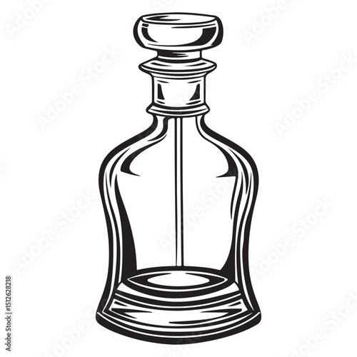 Elegant Perfume Bottle Illustration in Black and White Classic Fragrance Container Detailed Silhouette