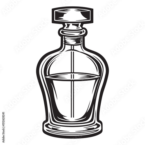 Elegant Perfume Bottle Illustration in Black and White Classic Fragrance Container Detailed Silhouette