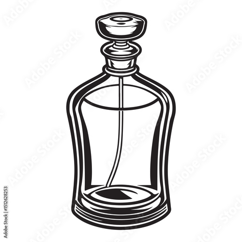 Elegant Perfume Bottle Illustration in Black and White Classic Fragrance Container Detailed Silhouette