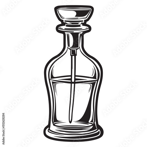 Elegant Perfume Bottle Illustration in Black and White Classic Fragrance Container Detailed Silhouette