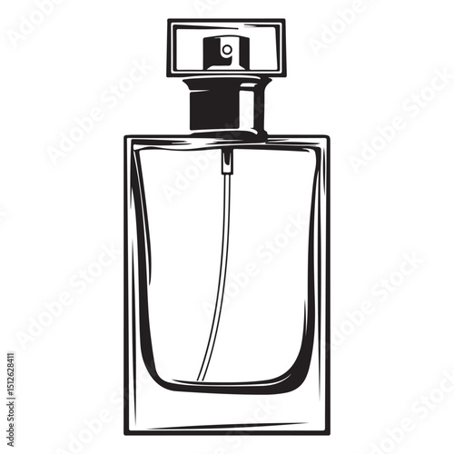 Elegant Perfume Bottle Illustration in Black and White Featuring a Clean and Modern Silhouette Style silhouette