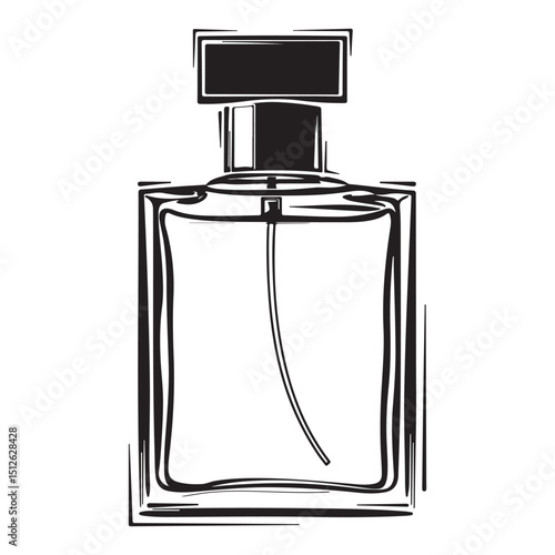 Elegant Perfume Bottle Illustration in Black and White Featuring a Clean and Modern Silhouette Style silhouette