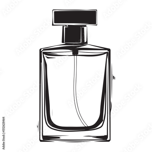 Elegant Perfume Bottle Illustration in Black and White Featuring a Clean and Modern Silhouette Style silhouette