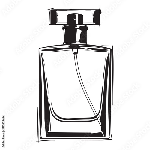 Elegant Perfume Bottle Illustration in Black and White Featuring a Clean and Modern Silhouette Style silhouette