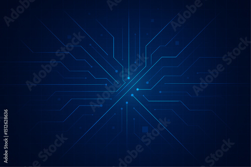 Abstract Futuristic Technology Background with Glowing Blue Circuit Lines, Digital Data Grid, Network Connections, and High-Tech Patterns for AI, Innovation, and Cybersecurity Concepts