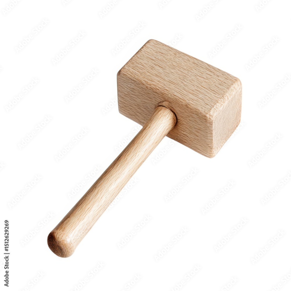 A simple and minimalist wooden mallet isolated against a white backdrop studio shot A simple and minimalist wooden mallet isolated against a white backdrop studio shot