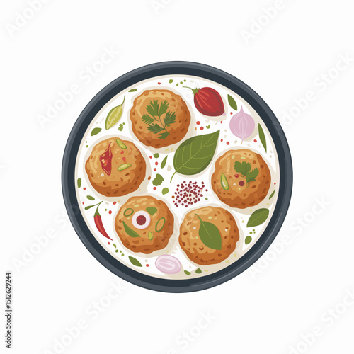 Dahi Vada with Spices and Garnish in Clay Bowl