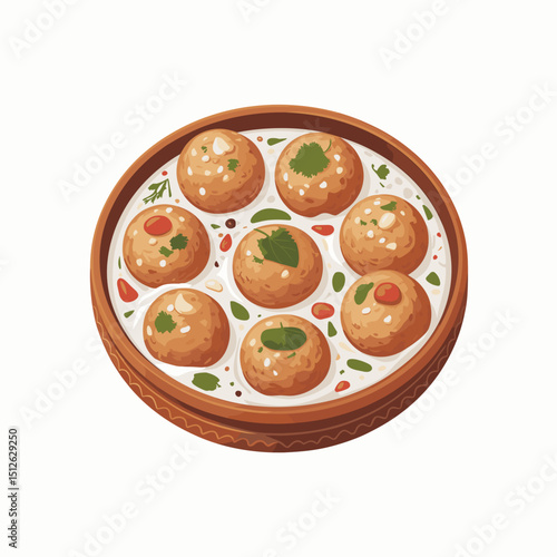 Dahi Vada with Spices and Garnish in Clay Bowl