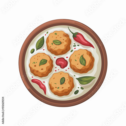 Dahi Vada with Spices and Garnish in Clay Bowl