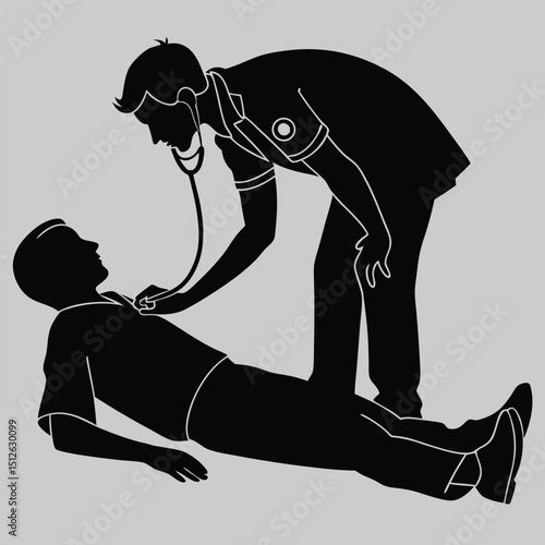 a paramedic checking pulse silhouette vector design art and illustration
