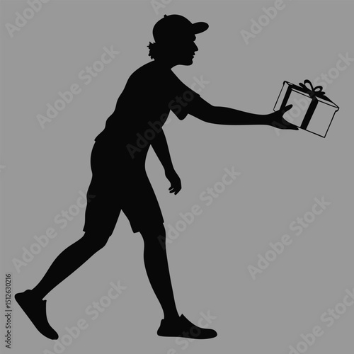 a person handing over a gift box silhouette vector design art and illustration