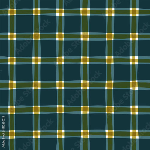 Check seamless pattern. Watercolor plaid texture, vector checkered green print for shirts, tablecloths, clothes, bedding, blankets.