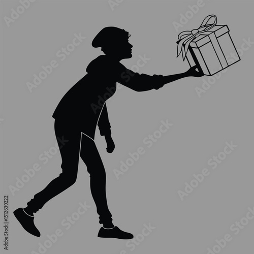 a person handing over a gift box silhouette vector design art and illustration