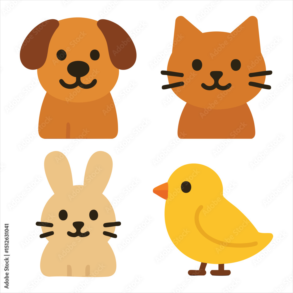 Obraz premium Cute Cartoon Animals Dog, Cat, Rabbit, and Bird