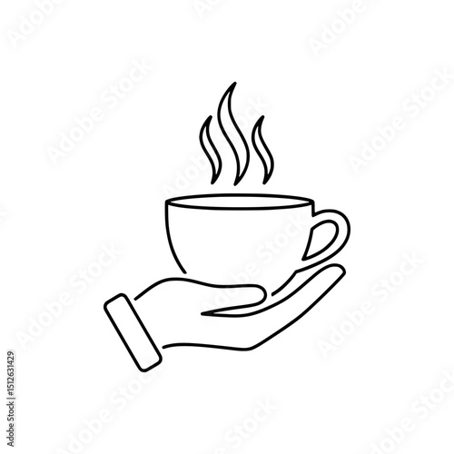 Outline icon of hand holding a coffee cup
