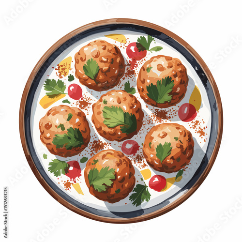 Spicy Dahi Vada with Garnish and Chili Flakes