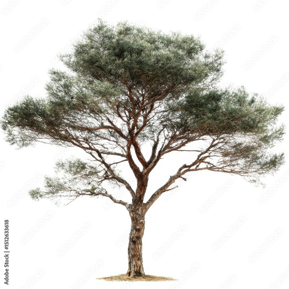 Fototapeta premium Isolated image of a full green tree with a robust and intricate trunk