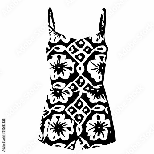 Floral patterned swimsuit in black and white design  