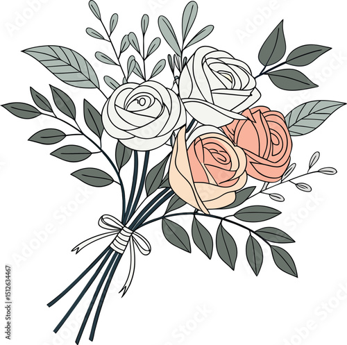 Romantic Floral Arrangement with Twine Tied Roses and Greenery

