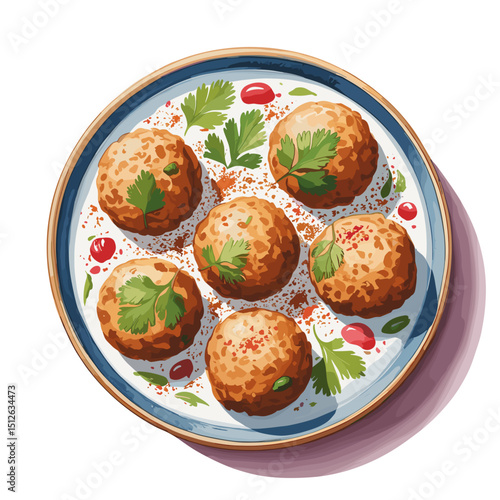 Spicy Dahi Vada with Garnish and Chili Flakes