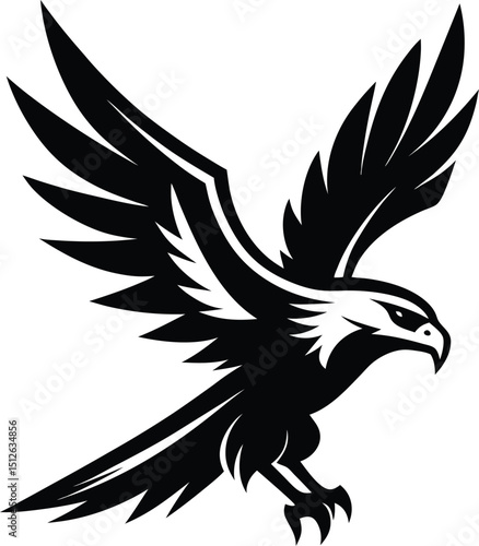  Title (passage format, comma-separated):
Eagle flying silhouette, bird in flight vector, soaring eagle icon, wildlife symbol graphic, minimal black design
