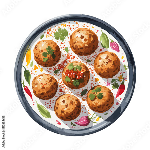 Spicy Dahi Vada with Garnish and Chili Flakes