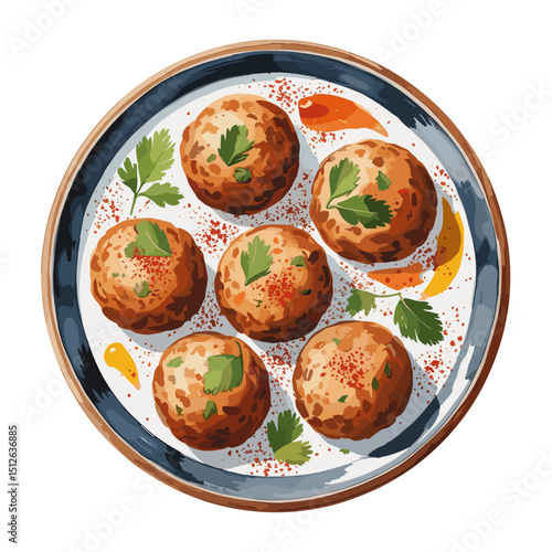 Spicy Dahi Vada with Garnish and Chili Flakes