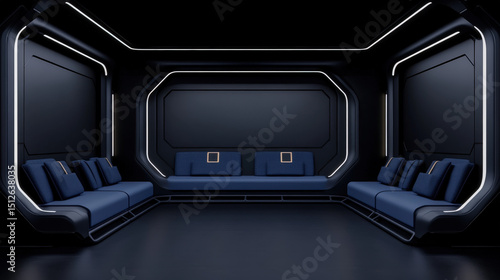 Futuristic learning pod featuring comfortable blue seating and sleek high-tech design, creating an immersive educational environment for focused study and collaboration