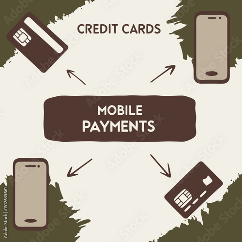 Diagram illustrating mobile payments with credit cards and smartphones