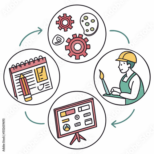 Illustration of a circular process with planning and implementation steps
