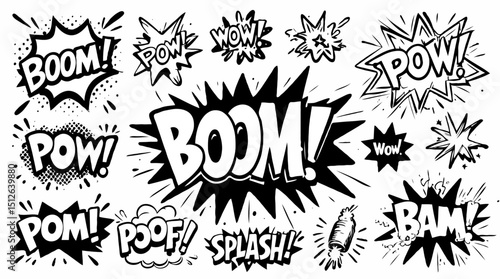 Cartoon bomb and explosion sound text vector illustration