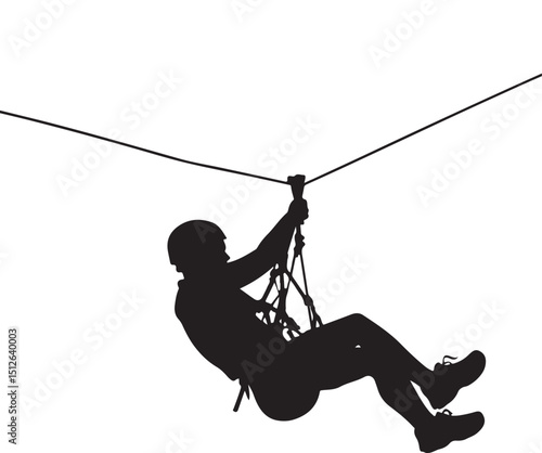 Man Ziplining Silhouette Vector Illustration on Transparent Background