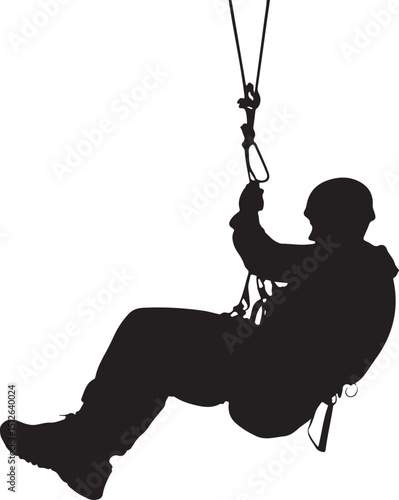 Man Ziplining Silhouette Vector Illustration on Transparent Background