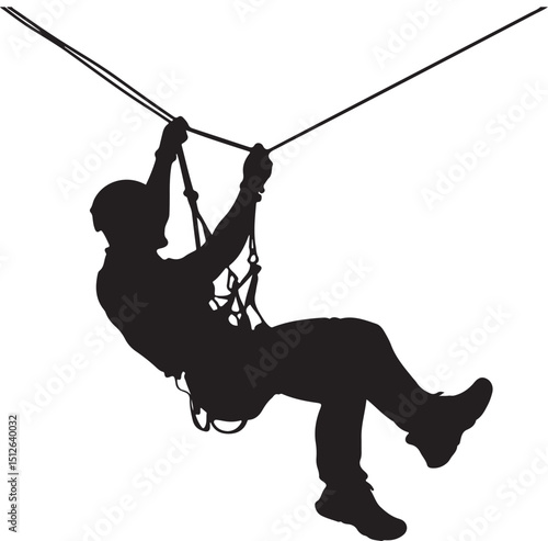 Man Ziplining Silhouette Vector Illustration on Transparent Background