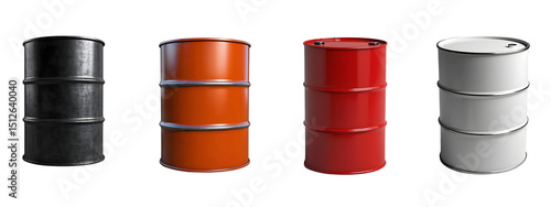 Set oil drum and oil drum motor oil remote location isolated on transparent background.