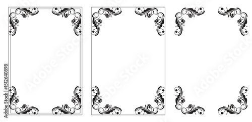 Corner frame, decorative design elements. Splendid vector set, Elegant luxury patterned fringing. Rectangular framework