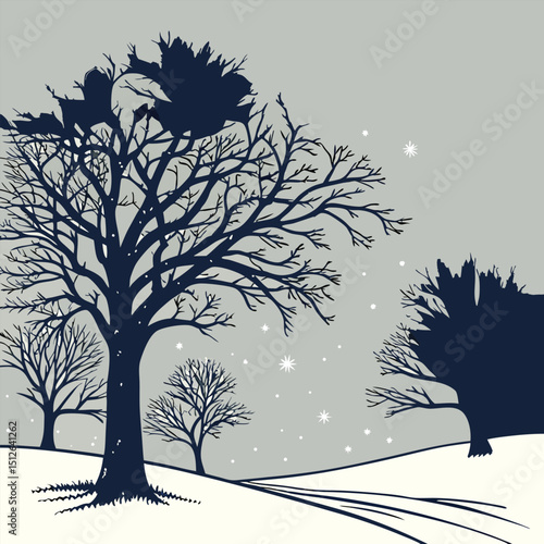 winter landscape with tree and snow