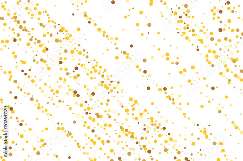 Abstract vector illustration featuring scattered yellow and brown dots, confetti on a white background. The composition includes random patterns and varying sizes, creating a dynamic visual effect.
