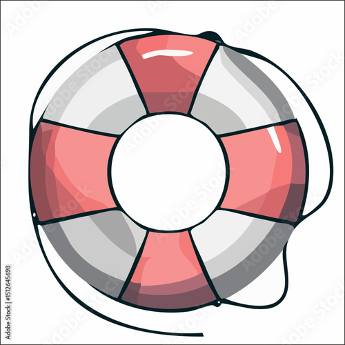 Cartoon Style Detailed Lifebuoy Life Saver Ring Illustration on White Background