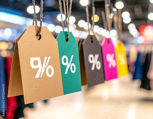 Sale tags hanging in a store