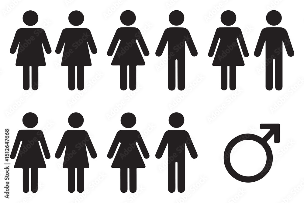 Man and woman symbol silhouettes representing people, family, and couple icons Man and woman symbol silhouettes representing people, family, and couple icons