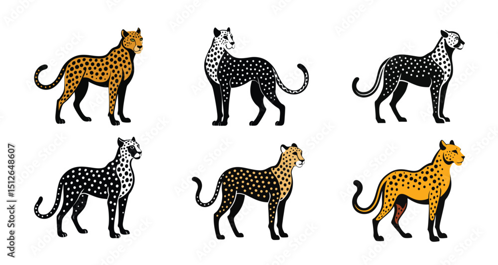 Obraz premium Tiger leopard Silhouette vector logo illustration. leopard art silhouette vector illustrations icon, logo design set .