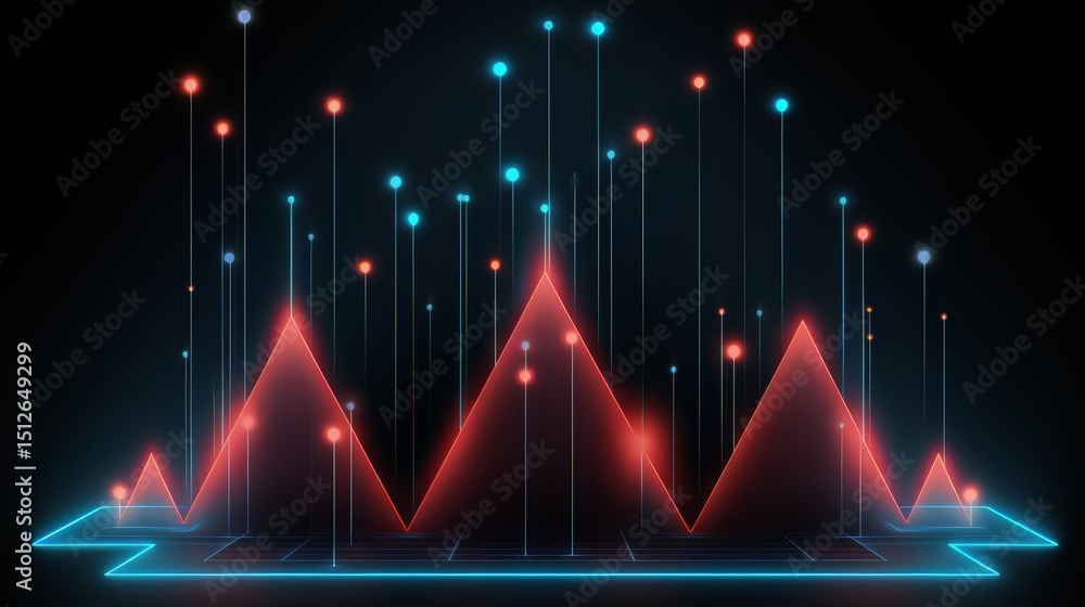 Colorful, abstract image of a mountain range with red and blue lines. The image is a representation of a graph or chart, with the peaks and valleys of the mountain range representing the highs Colorful, abstract image of a mountain range with red and blue lines. The image is a representation of a graph or chart, with the peaks and valleys of the mountain range representing the highs