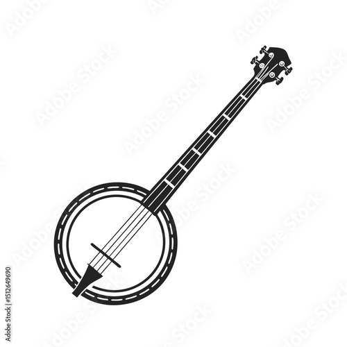 Banjo musical instrument in monochrome style isolated on white background vector illustration. Banjo, stringed acoustic wooden banjo. banjo icon silhouette vector art illustration.