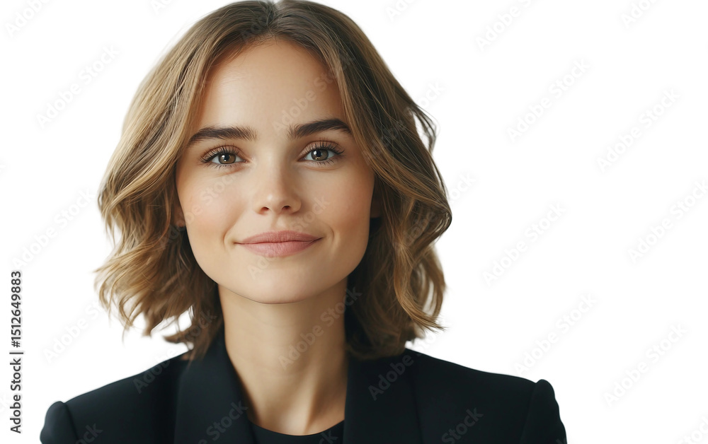 Professional female model attentively attending video conference with focused expression isolated on transparent background PNG Professional female model attentively attending video conference with focused expression isolated on transparent background PNG
